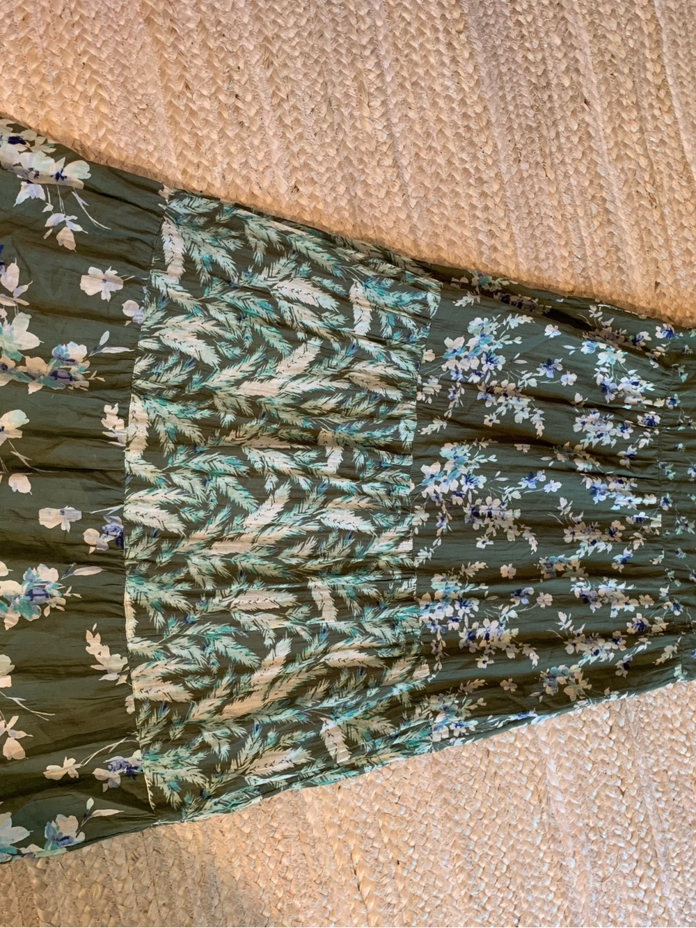 J. Jill Olive Green Floral V-Neck Tiered 100% Cotton Maxi Dress - Picture 5 of 7